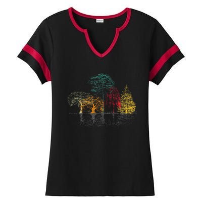 Colorful Trees Wildlife Nature Outdoor Reflection Forest Ladies Halftime Notch Neck Tee