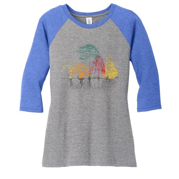 Colorful Trees Wildlife Nature Outdoor Reflection Forest Women's Tri-Blend 3/4-Sleeve Raglan Shirt