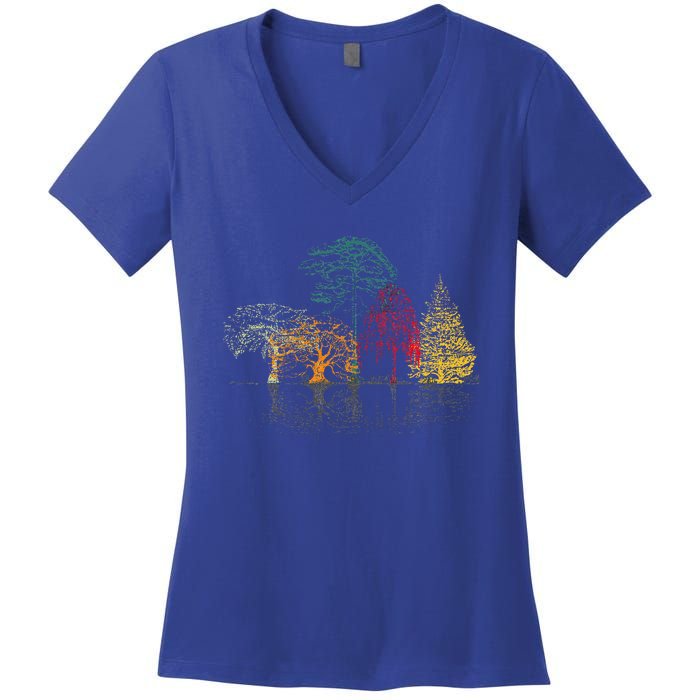 Colorful Trees Wildlife Nature Outdoor Reflection Forest Women's V-Neck T-Shirt