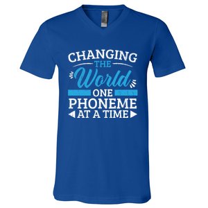 Changing The World One Phoneme At A Time Dyslexia Awareness Meaningful Gift V-Neck T-Shirt