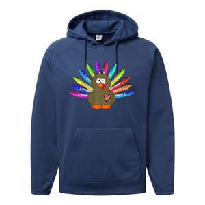 Cute Turkey With Pen Wings Nursery Performance Fleece Hoodie