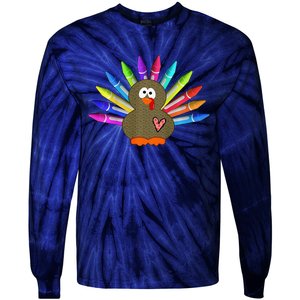 Cute Turkey With Pen Wings Nursery Tie-Dye Long Sleeve Shirt