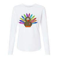 Cute Turkey With Pen Wings Nursery Womens Cotton Relaxed Long Sleeve T-Shirt