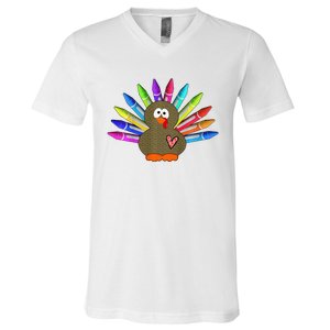 Cute Turkey With Pen Wings Nursery V-Neck T-Shirt