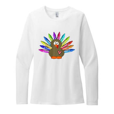 Cute Turkey With Pen Wings Nursery Womens CVC Long Sleeve Shirt