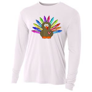 Cute Turkey With Pen Wings Nursery Cooling Performance Long Sleeve Crew