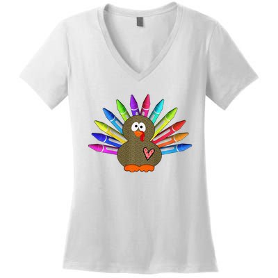 Cute Turkey With Pen Wings Nursery Women's V-Neck T-Shirt