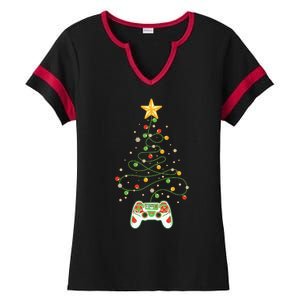 Christmas Tree Winter Theme Video Game Controller Ladies Halftime Notch Neck Tee