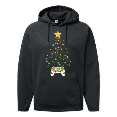 Christmas Tree Winter Theme Video Game Controller Performance Fleece Hoodie