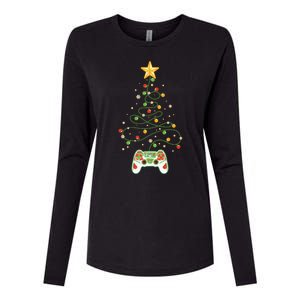 Christmas Tree Winter Theme Video Game Controller Womens Cotton Relaxed Long Sleeve T-Shirt