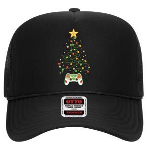 Christmas Tree Winter Theme Video Game Controller High Crown Mesh Back Trucker Hat