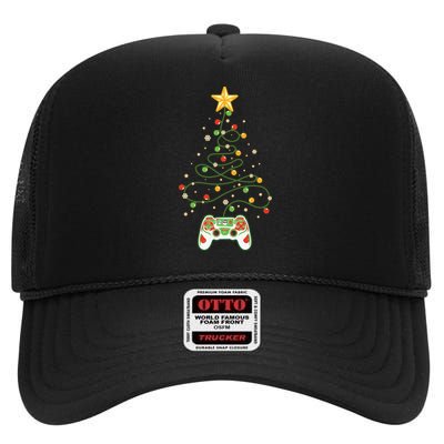 Christmas Tree Winter Theme Video Game Controller High Crown Mesh Back Trucker Hat