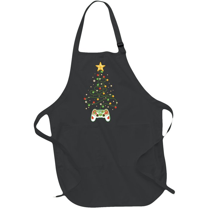 Christmas Tree Winter Theme Video Game Controller Full-Length Apron With Pockets