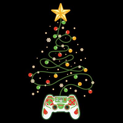Christmas Tree Winter Theme Video Game Controller T-Shirt