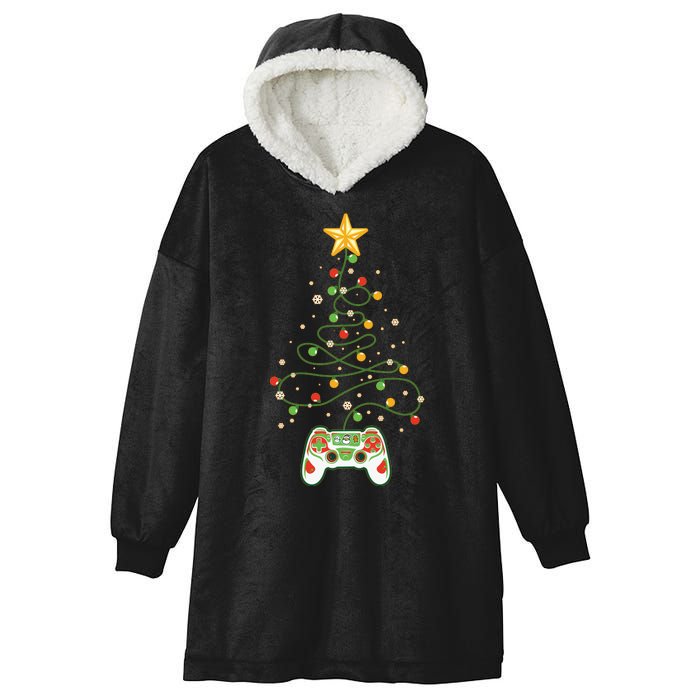 Christmas Tree Winter Theme Video Game Controller Hooded Wearable Blanket