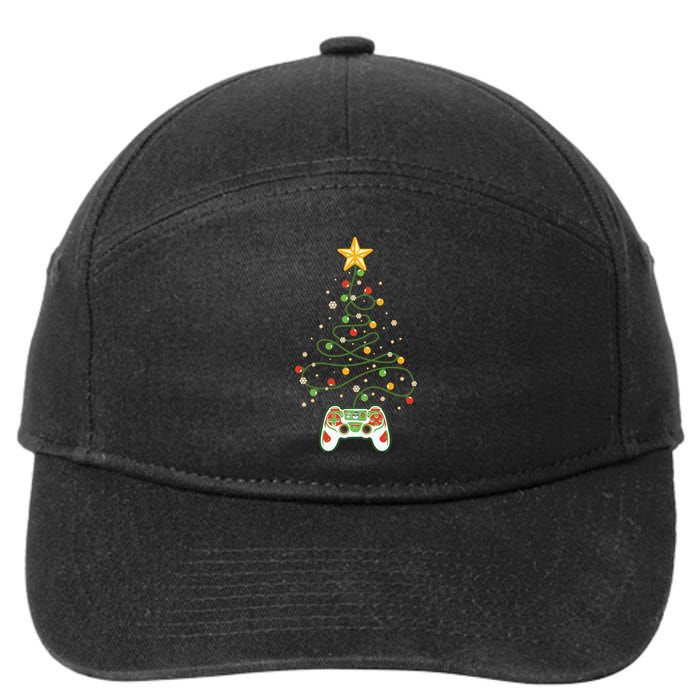 Christmas Tree Winter Theme Video Game Controller 7-Panel Snapback Hat