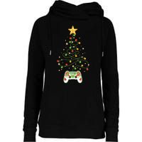 Christmas Tree Winter Theme Video Game Controller Womens Funnel Neck Pullover Hood