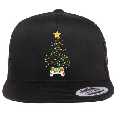 Christmas Tree Winter Theme Video Game Controller Flat Bill Trucker Hat