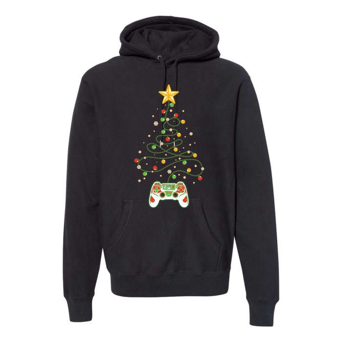 Christmas Tree Winter Theme Video Game Controller Premium Hoodie