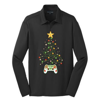 Christmas Tree Winter Theme Video Game Controller Silk Touch Performance Long Sleeve Polo