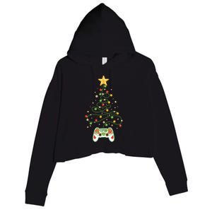 Christmas Tree Winter Theme Video Game Controller Crop Fleece Hoodie