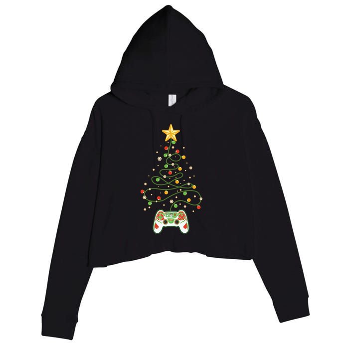 Christmas Tree Winter Theme Video Game Controller Crop Fleece Hoodie