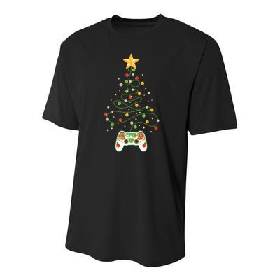 Christmas Tree Winter Theme Video Game Controller Youth Performance Sprint T-Shirt