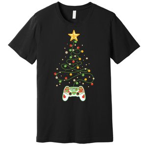 Christmas Tree Winter Theme Video Game Controller Premium T-Shirt