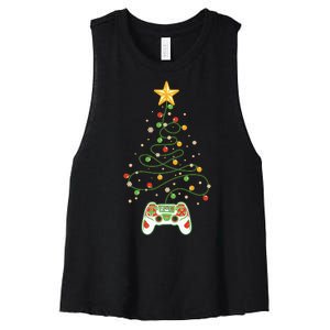 Christmas Tree Winter Theme Video Game Controller Women's Racerback Cropped Tank