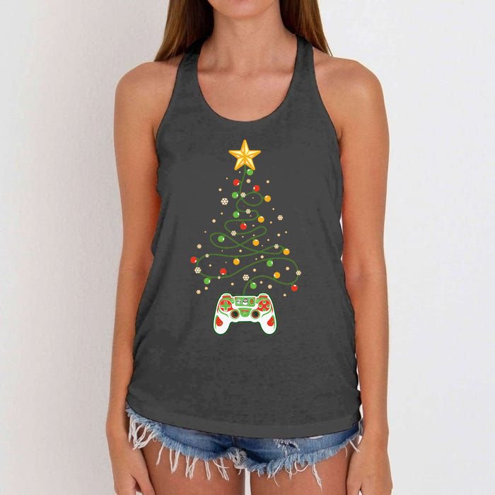 Christmas Tree Winter Theme Video Game Controller Women's Knotted Racerback Tank