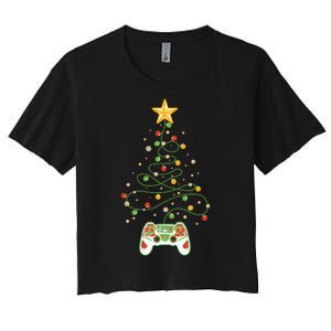 Christmas Tree Winter Theme Video Game Controller Women's Crop Top Tee