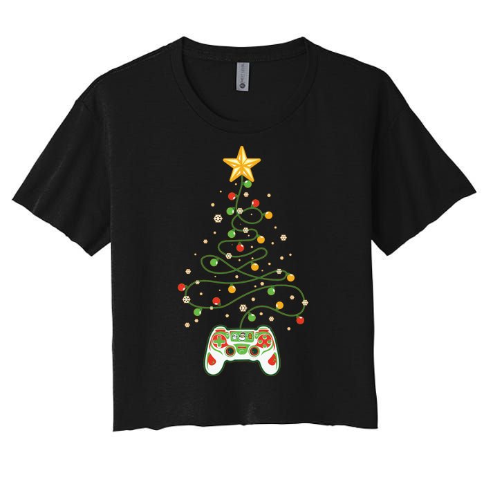 Christmas Tree Winter Theme Video Game Controller Women's Crop Top Tee