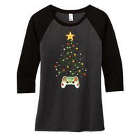 Christmas Tree Winter Theme Video Game Controller Women's Tri-Blend 3/4-Sleeve Raglan Shirt