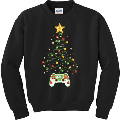 Christmas Tree Winter Theme Video Game Controller Kids Sweatshirt