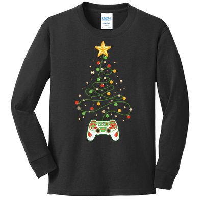 Christmas Tree Winter Theme Video Game Controller Kids Long Sleeve Shirt