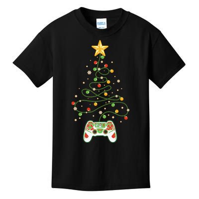 Christmas Tree Winter Theme Video Game Controller Kids T-Shirt