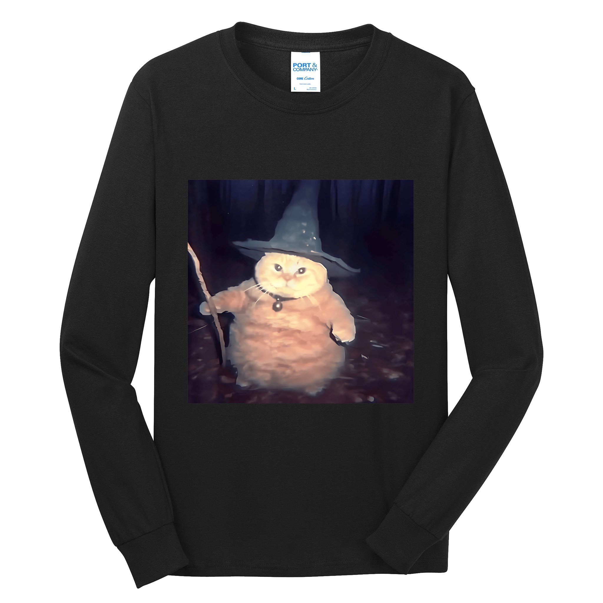 Cheeseball The Wizard Cat Vintage 90s Orange Witch Cat Design Tall Long Sleeve T-Shirt