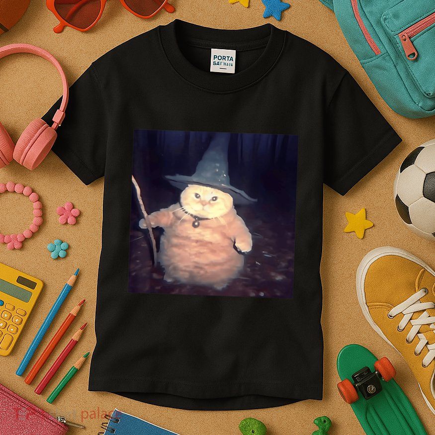 Cheeseball The Wizard Cat Vintage 90s Orange Witch Cat Design Kids T-Shirt