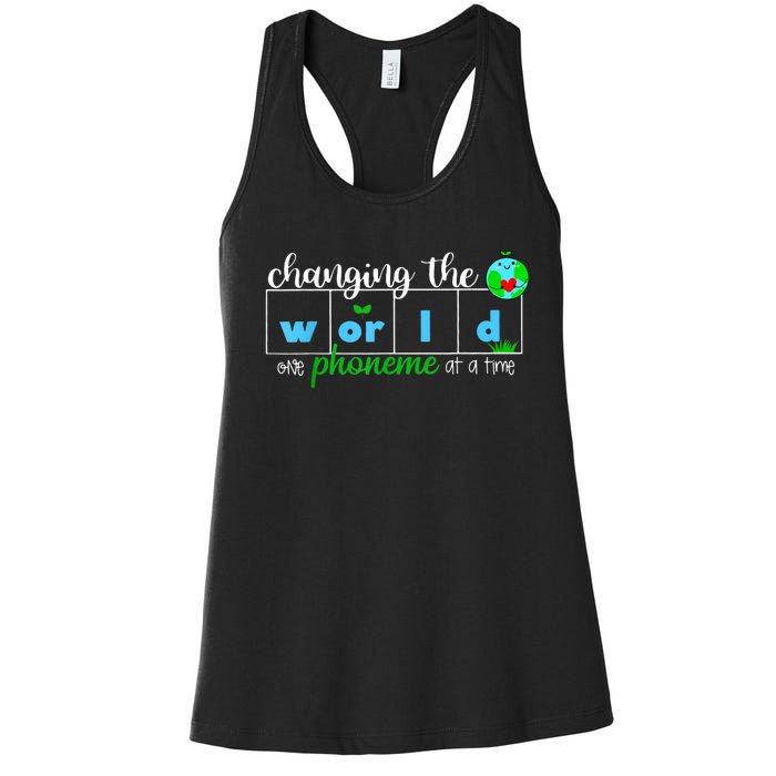 Changing The World One Phoneme At A Time Teacher Women's Racerback Tank