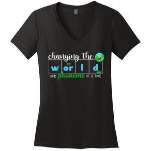 Changing The World One Phoneme At A Time Teacher Women's V-Neck T-Shirt