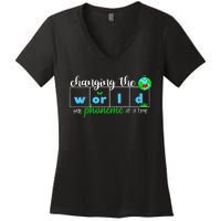 Changing The World One Phoneme At A Time Teacher Women's V-Neck T-Shirt