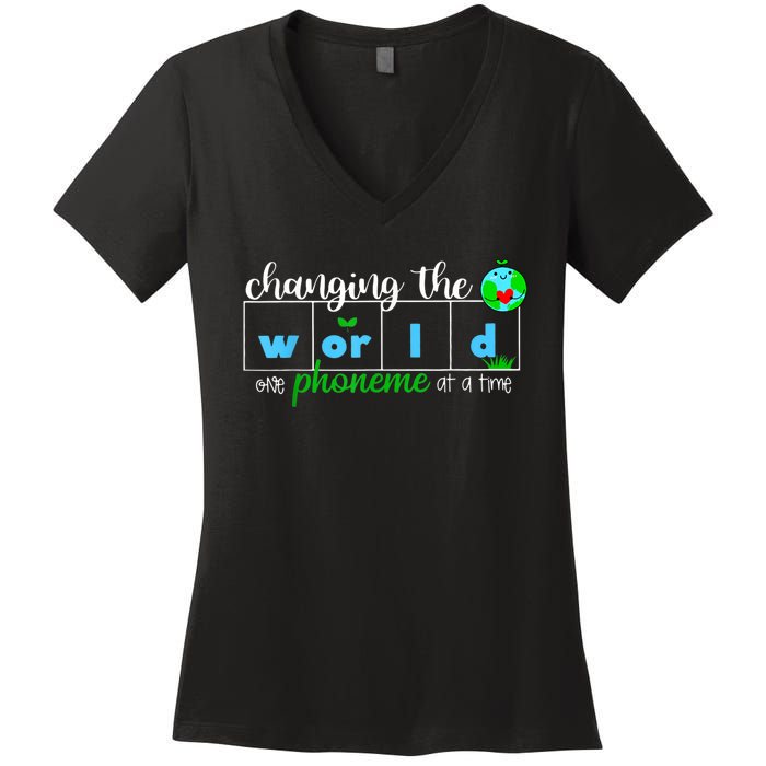 Changing The World One Phoneme At A Time Teacher Women's V-Neck T-Shirt