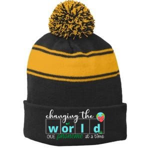 Changing The World One Phoneme At A Time Cute Stripe Pom Pom Beanie