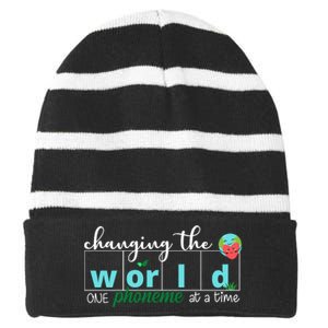 Changing The World One Phoneme At A Time Cute Striped Beanie with Solid Band