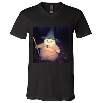 Cheeseball The Wizard Cat Vintage 90s Orange Cat Witch Cat V-Neck T-Shirt