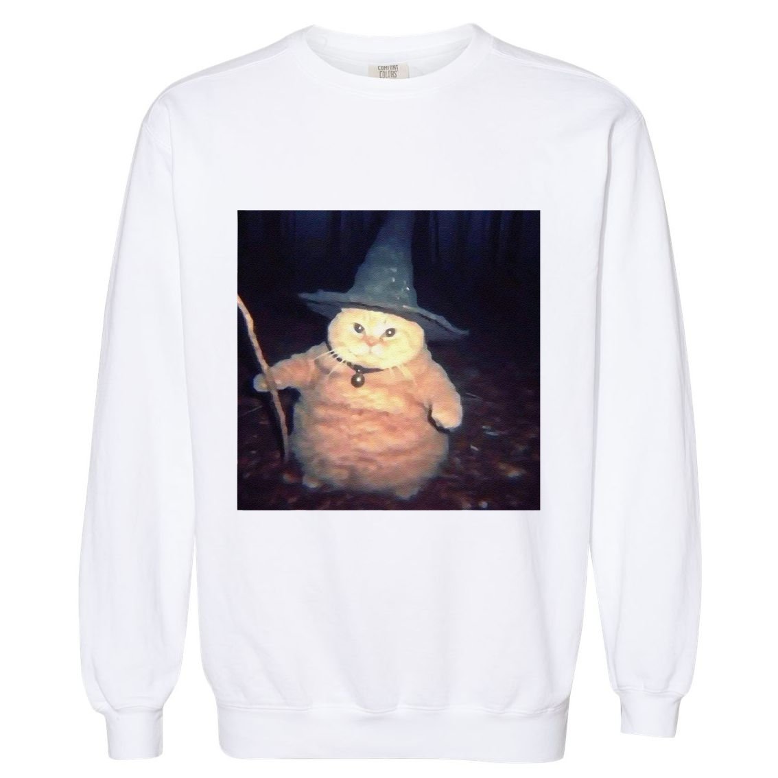Cheeseball The Wizard Cat Vintage 90s Orange Cat Witch Cat Garment-Dyed Sweatshirt