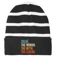 Chloe The Woman The Myth The Legend First Name Chloe Striped Beanie with Solid Band