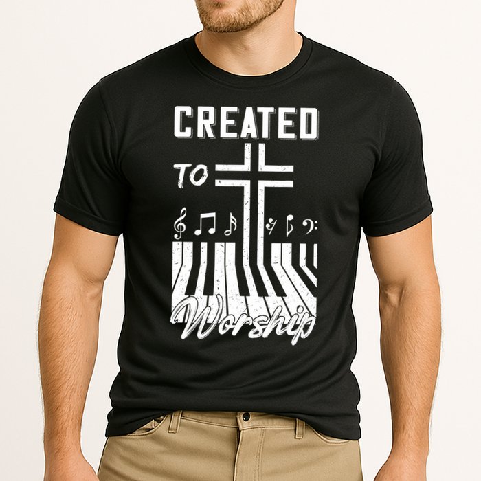 Created To Worship Funny Christian Pianist Cooling Performance Crew T-Shirt