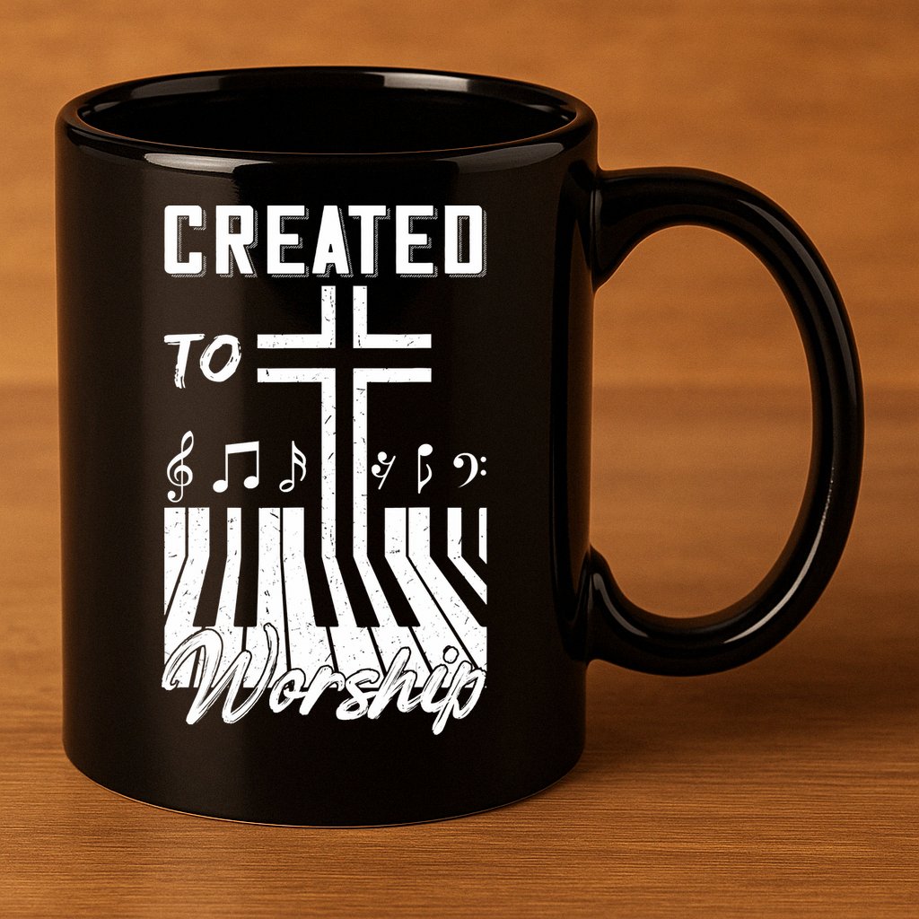 Created To Worship Funny Christian Pianist 11oz C Handle Ceramic Mug