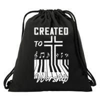 Created To Worship Funny Christian Pianist Drawstring Bag